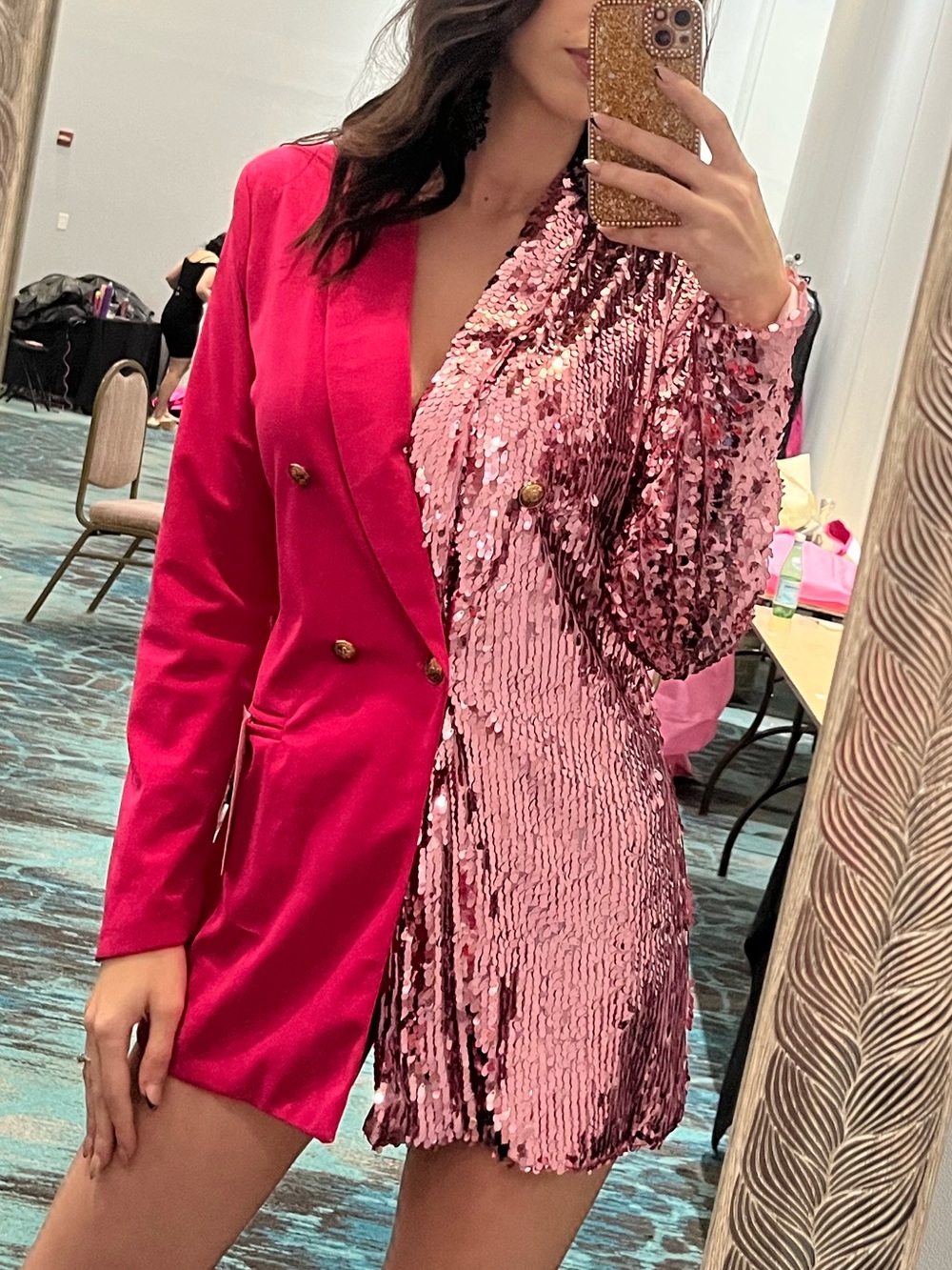 Pink Sequin and Satin Blazer Dress